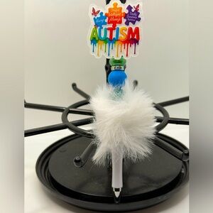 Vibrant Autism Awareness Pen with White Fluffy Top